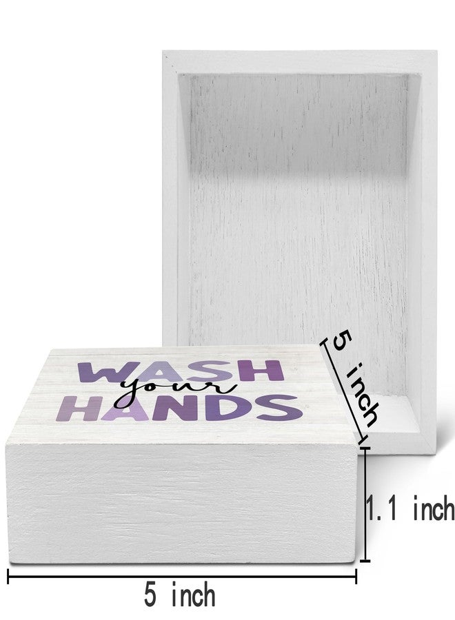 SRADMO Kids Bathroom Quote Wash Your Hands Wood Box Sign Desk Decor, Funny Bathroom Purple Wooden Block Box Sign Decoration for Kids Washroom Restroom Toilet Shelf Table Decorative Accessories - Image 2